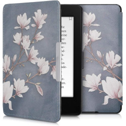 Kwmobile étui compatible avec amazon kindle paperblanc coque - étui à rabat magnétique tablette ereader similicuir - taupe-blanc
