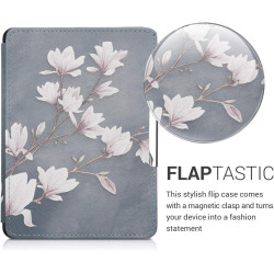 Kwmobile étui compatible avec amazon kindle paperblanc coque - étui à rabat magnétique tablette ereader similicuir - taupe-blanc
