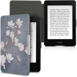 Kwmobile étui compatible avec amazon kindle paperblanc coque - étui à rabat magnétique tablette ereader similicuir - taupe-blanc