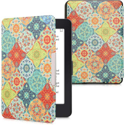 Kwmobile étui compatible avec amazon kindle paperblanc coque - étui à rabat magnétique tablette ereader similicuir - rouge-vert-