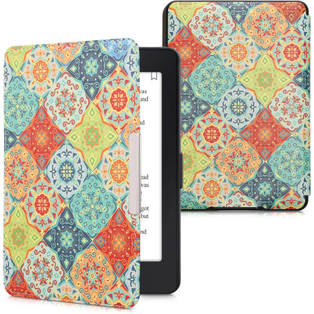 Kwmobile étui compatible avec amazon kindle paperblanc coque - étui à rabat magnétique tablette ereader similicuir - rouge-vert-