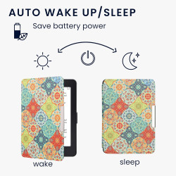 Kwmobile étui compatible avec amazon kindle paperblanc coque - étui à rabat magnétique tablette ereader similicuir - rouge-vert-