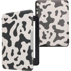 Kwmobile étui compatible avec amazon kindle paperblanc coque - étui à rabat magnétique tablette ereader similicuir - noir-blanc
