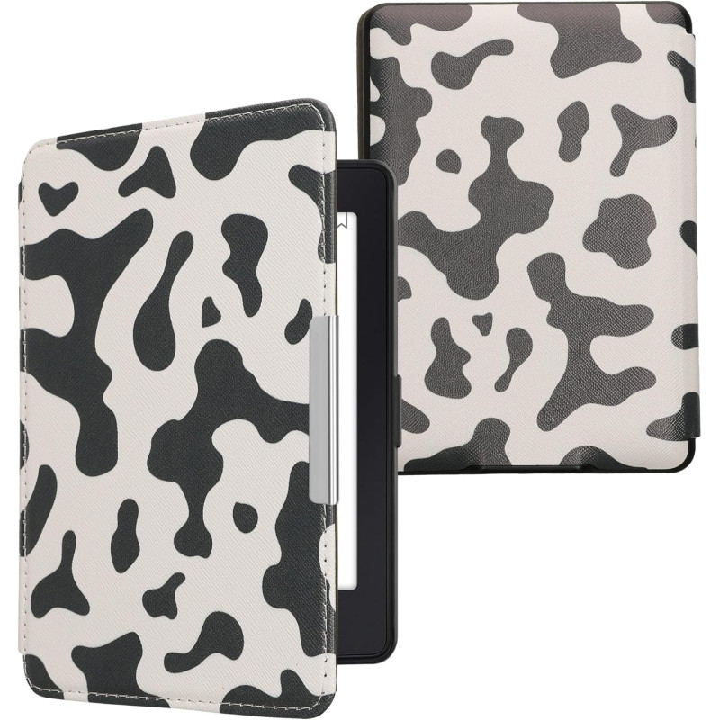 Kwmobile étui compatible avec amazon kindle paperblanc coque - étui à rabat magnétique tablette ereader similicuir - noir-blanc