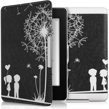 Kwmobile étui compatible avec amazon kindle paperblanc coque - étui à rabat magnétique tablette ereader similicuir - blanc-noir