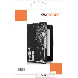 Kwmobile étui compatible avec amazon kindle paperblanc coque - étui à rabat magnétique tablette ereader similicuir - blanc-noir