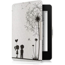 Kwmobile étui compatible avec amazon kindle paperblanc coque - étui à rabat magnétique tablette ereader similicuir - noir-blanc