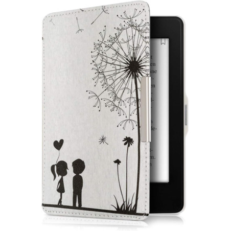 Kwmobile étui compatible avec amazon kindle paperblanc coque - étui à rabat magnétique tablette ereader similicuir - noir-blanc