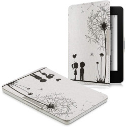 Kwmobile étui compatible avec amazon kindle paperblanc coque - étui à rabat magnétique tablette ereader similicuir - noir-blanc