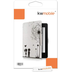 Kwmobile étui compatible avec amazon kindle paperblanc coque - étui à rabat magnétique tablette ereader similicuir - noir-blanc