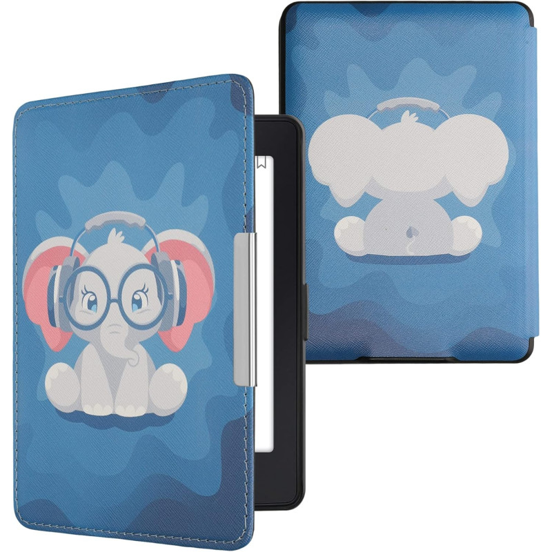 Kwmobile étui compatible avec amazon kindle paperblanc coque - étui à rabat magnétique tablette ereader similicuir - bleu clair-