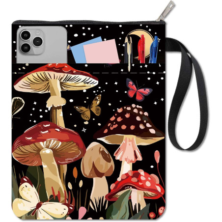 craspire Housse de Protection pour Livre avec Motif Papillon Ciel Étoilé Plantes Lune Étoiles Champignons Pochette Zippée avec P
