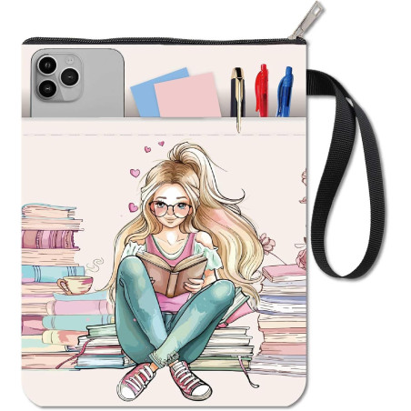 craspire Housse de Protection pour Livre avec Fermeture Éclair et Poche Supplémentaire Rectangulaire Lavable en Tissu Motif Flor