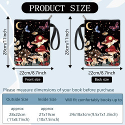 craspire Housse de Livre Ciel Nocturne Couverture de Livre Champignon Papillon Lune Plantes Tissu Lavable avec Fermeture Éclair 