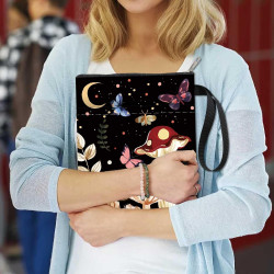 craspire Housse de Livre Ciel Nocturne Couverture de Livre Champignon Papillon Lune Plantes Tissu Lavable avec Fermeture Éclair 
