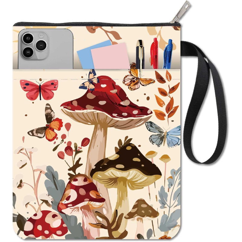 craspire Pochette de Livre en Tissu Lavable avec Fermeture Éclair et Pochette Supplémentaire pour Livres de Poche Papillons Plan