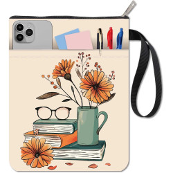 craspire Housse de Livre Florale avec Fermeture Éclair Protection de Livre en Forme de Vase à Fleurs Tissu Lavable avec Poche Su