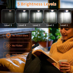 Qumox Lampe de Lecture Rechargeable USB – Clip Flexible, 3 Températures de Couleur, 5 Niveaux de Luminosité, Lampe LED Portable 