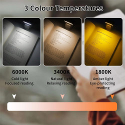 Qumox Lampe de Lecture Rechargeable USB – Clip Flexible, 3 Températures de Couleur, 5 Niveaux de Luminosité, Lampe LED Portable 