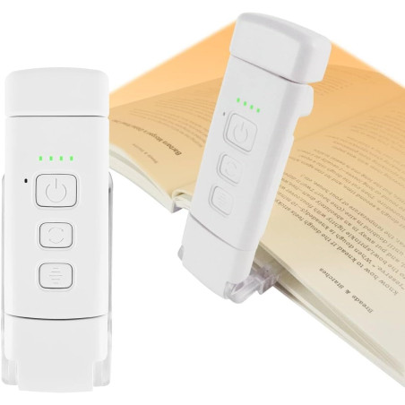 Qumox Lampe de Lecture Rechargeable USB – Clip Flexible, 3 Températures de Couleur, 5 Niveaux de Luminosité, Lampe LED Portable 