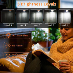 Qumox Lampe de Lecture Rechargeable USB – Clip Flexible, 3 Températures de Couleur, 5 Niveaux de Luminosité, Lampe LED Portable 