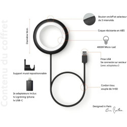 Bily Lampe de Lecture LED Nomade Noire - 3 Niveaux de Luminosité, sans Batterie ni Piles, Lampe USB Compacte Portable pour Lectu