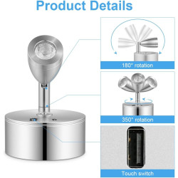 Spot LED Sans Fil Rechargeable,2PCS Lampes de Lectures Spot LED avec 3 Températures de Couleur,Variateur Tactile,12V Lampes Camp