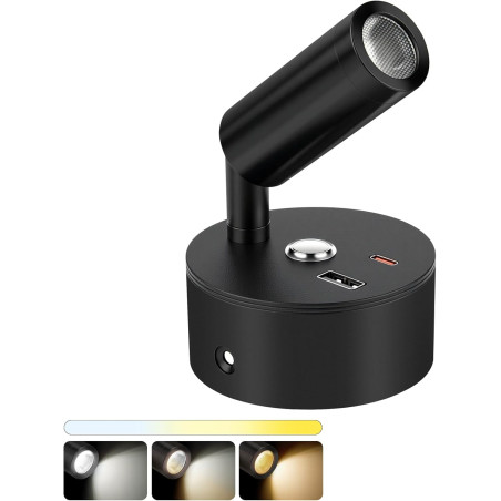 Spot LED Sans Fil Rechargeable,1PCS Lampes de Lectures Spot LED avec 3 Températures de Couleur,Variateur Tactile,12V Lampes Camp