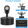 Spot LED Sans Fil Rechargeable,1PCS Lampes de Lectures Spot LED avec 3 Températures de Couleur,Variateur Tactile,12V Lampes Camp