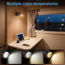Spot LED Sans Fil Rechargeable,1PCS Lampes de Lectures Spot LED avec 3 Températures de Couleur,Variateur Tactile,12V Lampes Camp