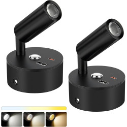 Spot LED Sans Fil Rechargeable,2PCS Lampes de Lectures Spot LED avec 3 Températures de Couleur,Variateur Tactile,12V Lampes Camp