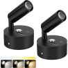 Spot LED Sans Fil Rechargeable,2PCS Lampes de Lectures Spot LED avec 3 Températures de Couleur,Variateur Tactile,12V Lampes Camp