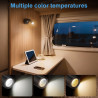 Spot LED Sans Fil Rechargeable,2PCS Lampes de Lectures Spot LED avec 3 Températures de Couleur,Variateur Tactile,12V Lampes Camp