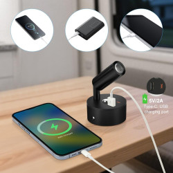 Spot LED Sans Fil Rechargeable,2PCS Lampes de Lectures Spot LED avec 3 Températures de Couleur,Variateur Tactile,12V Lampes Camp