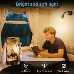 Spot LED sans Fil Rechargeable,2PCS Lampes de Lectures Spot LED,12V Blanc Chaud Camping Car Col de Cygne avec Chargeur USB pour 