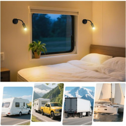 Spot LED sans Fil Rechargeable,2PCS Lampes de Lectures Spot LED,12V Blanc Chaud Camping Car Col de Cygne avec Chargeur USB pour 