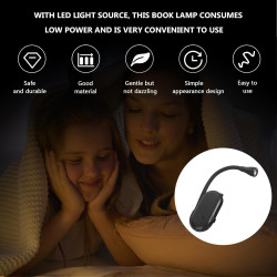 Artibetter Lampe de Lecture à Pince LED Rechargeable Noire, Petite Lampe de Lecture Portable Luminosité Réglable, Veilleuse pour