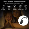 Artibetter Lampe de Lecture à Pince LED Rechargeable Noire, Petite Lampe de Lecture Portable Luminosité Réglable, Veilleuse pour