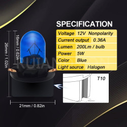 Ruiandsion Ampoule halogène T10 avec verrouillage rotatif 12 V, bleu, 200 lm, éclairage à 360 degrés, pour éclairage intérieur, 