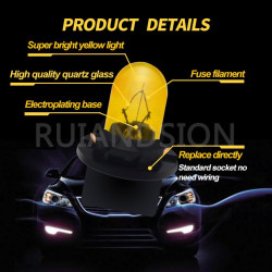 Ruiandsion T10 168 2825 Lot de 10 lampes halogènes de rechange pour lecteur de carte Jaune 12 V non polarisé Éclairage à 360° Po