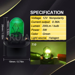 Ruiandsion T10 194 168 Lot de 2 lampes de lecture de cartes 12 V non polarisées Éclairage à 360° 200 lm Vert Pour lampes de lect