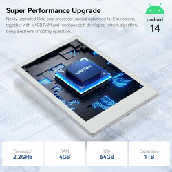 Meebook e-reader m8 | 7.8' eink carta screen | 300ppi smart light | android 14 | octa core processor | dual mics&speakers | supp