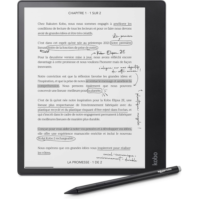 Kobo Elipsa 2E | Liseuse | 10.3” Écran Tactile antireflet avec ComfortLight Pro | Inclus Kobo Stylus 2 | Luminosité Ajustable | 