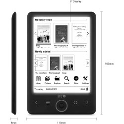 SPC Dickens Light 2 - Livre électronique avec écran rétro-éclairé et lumière à 6 Niveaux d'intensité, Touches frontales, Positio