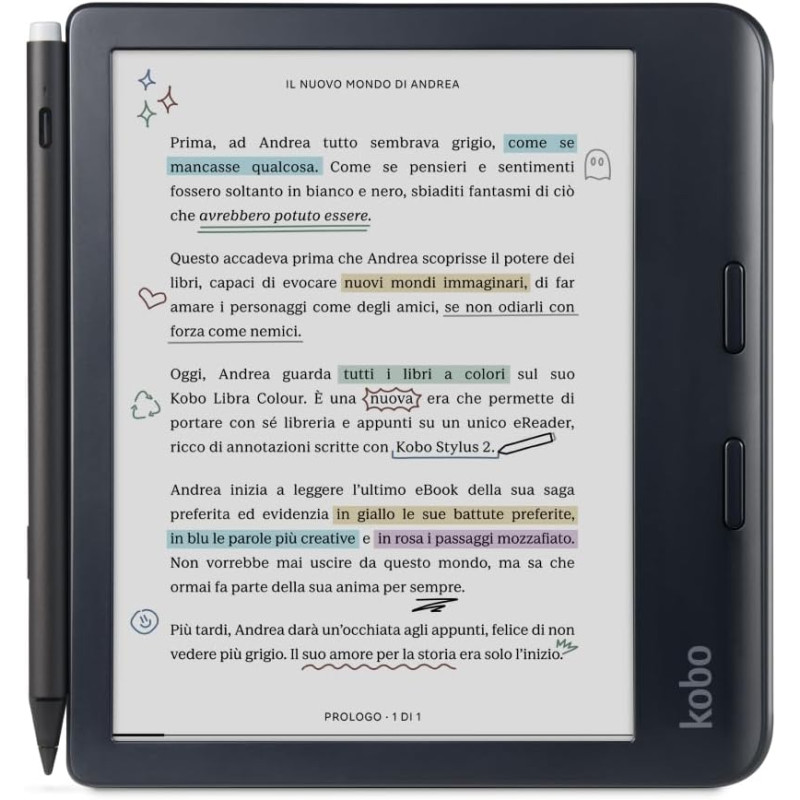 Kobo Libra Colour avec Kobo Stylus 2 | liseuse | écran couleur antireflet et encre Kaleido™ 3.7 | mode sombre | livres audio | é