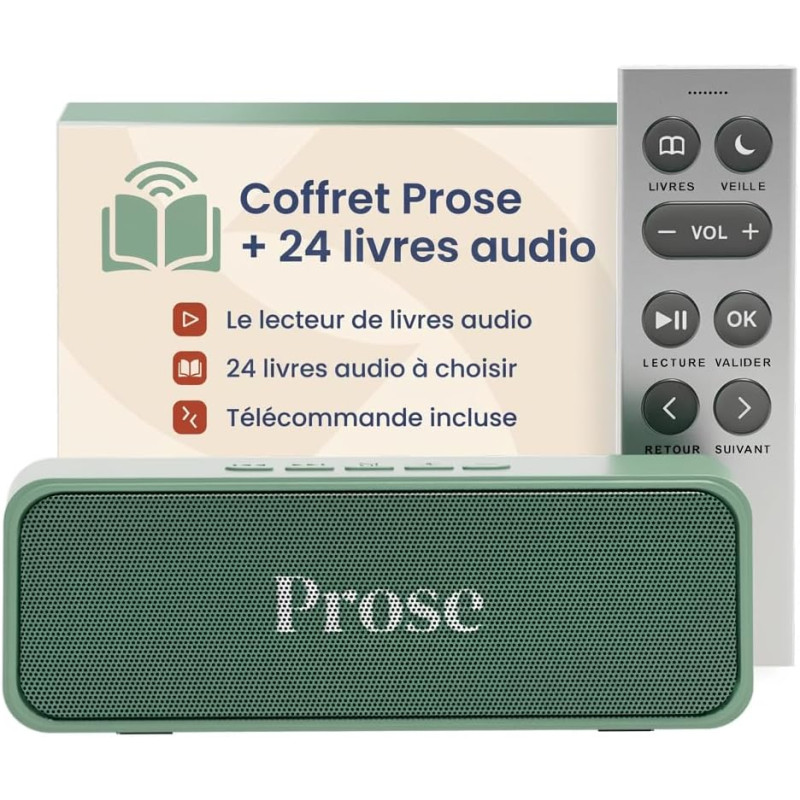 Prose Coffret Premium - Lecteur de Livres Audio + 24 Livres au Choix - sans Écran, Interface Intuitive - Idéal Cadeau Parents et