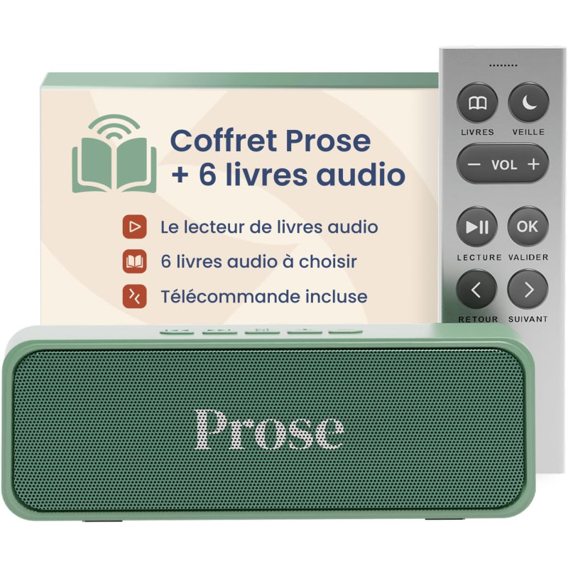 Prose Coffret Premium - Lecteur de Livres Audio + 6 Livres au Choix - sans Écran, Interface Intuitive - Idéal Cadeau Parents et 