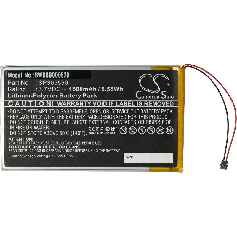 vhbw Batterie Remplacement pour Kobo SP305590 pour liseuse e-Book Reader (1500mAh, 3,7V, Li-polymère)
