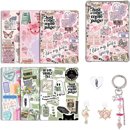 Set d’accessoires décoratifs pour kindle paperblanc 11e/12e génération, 6 cartes papier déco, 2 bouchons anti-poussière usb-c av