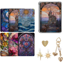 Kit accessoires kindle paperblanc – 6 cartes décoratives inserts pour liseuse paperblanc 11/12, avec charms usb-c bouchon anti-p